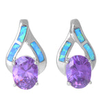 Blue Opal and Amethyst CZ Teardrop Earrings