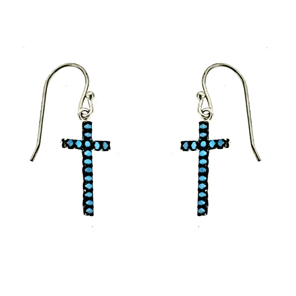Turquoise Pave Cross Earrings