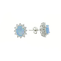 Blue Opal and CZ Sunflower Earrings