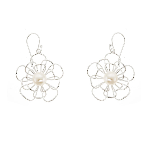 Pearl Wire Flower Earrings