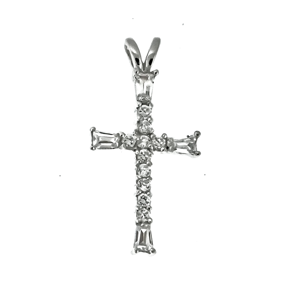 Deals White Finish Baguette CZ Crucifix Cross