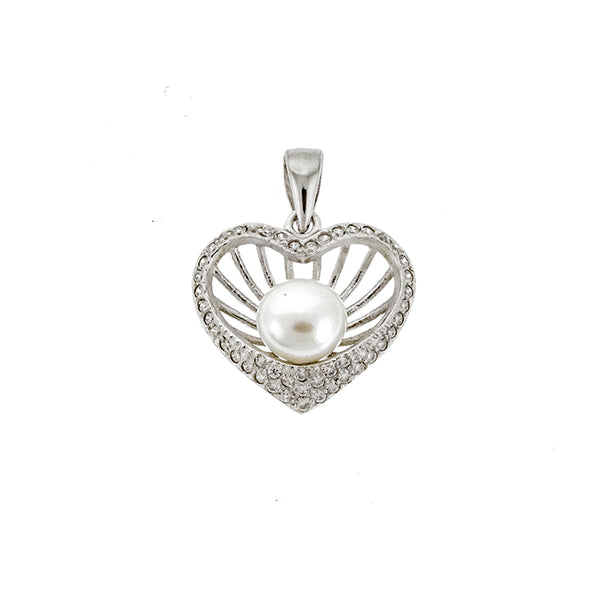 CZ Heart and Pearl Pendant