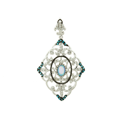 Blue Opal and CZ Diamond Pendant