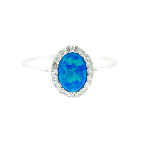 Oval Blue Fire Opal and CZ Ring