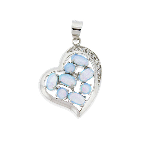 Blue Opal and CZ Heart Pendant