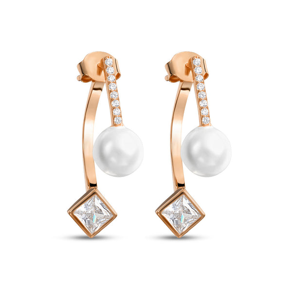 Pearl and CZ Jacket Earrings