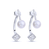 Pearl and CZ Jacket Earrings