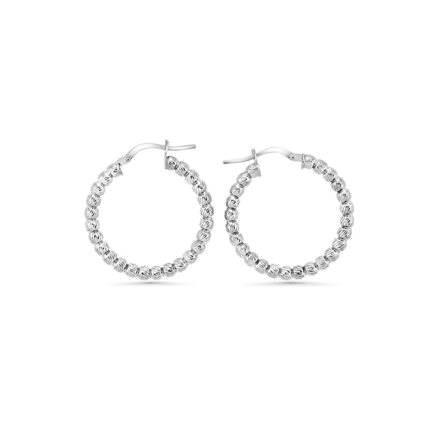 Rhodium Round DC Bead Hoops