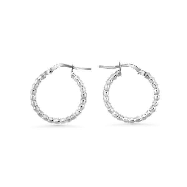 Rhodium Round Bead Hoops