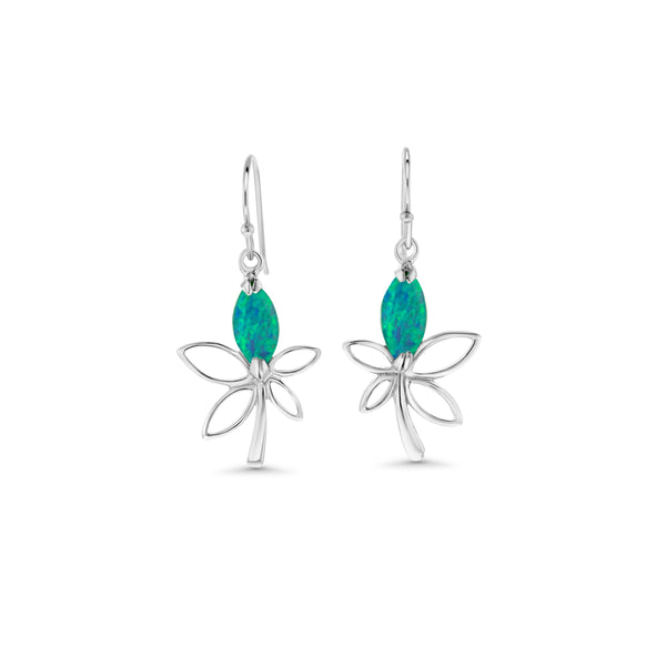 Rhodium Opal Flower Earrings