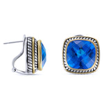 Blue Topaz Two Tone CZ Earrings