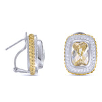 Yellow Topaz CZ Two Tone Earrings