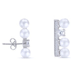 Pearl and CZ Bar Earrings