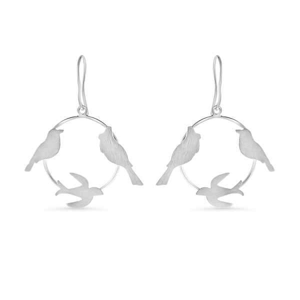 Round Brushed Bird Earrings