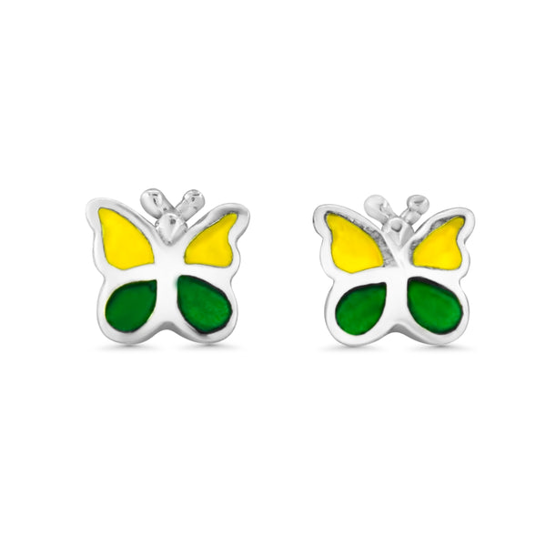 Kids Enamel Yellow and Green Butterfly Studs