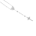 Rhodium CZ Heart Rosary Necklace