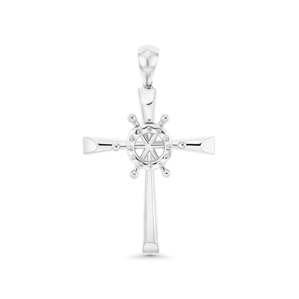 Rhodium CZ Wheel Cross Pendant