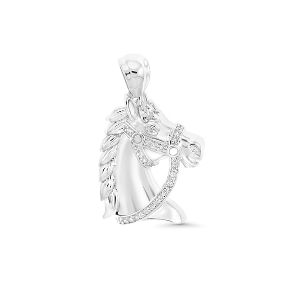 Rhodium CZ Horse Head Pendant