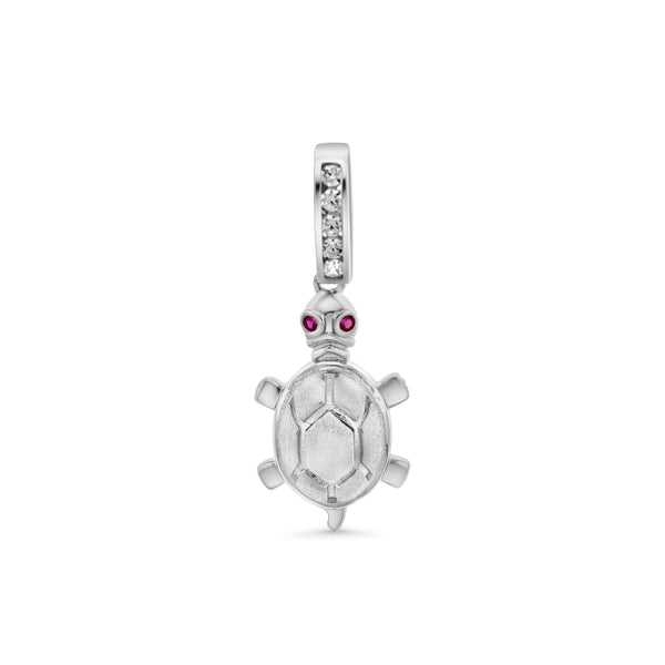 Rhodium Small CZ Turtle Pendant