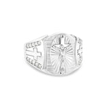 Rhodium Crucifix Cross Signet Ring