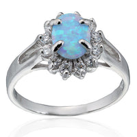 Blue Opal and CZ Sunflower Ring