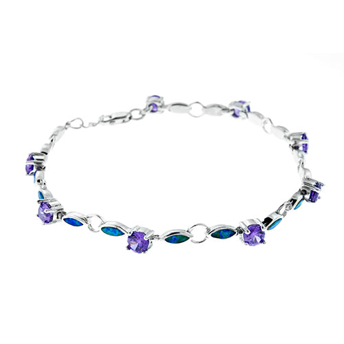 Blue Opal and Round Amethyst Bracelet