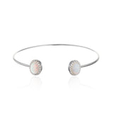 White Opal and CZ Halo Cuff Bangle Bracelet