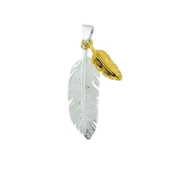 Gold Vermeil and Silver Double Feather Pendant