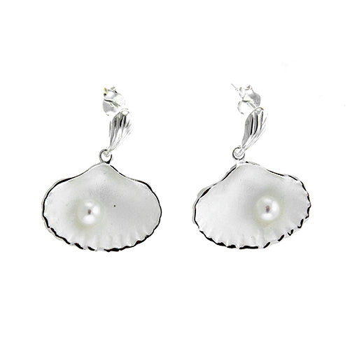 Clam Shell Pearl Earrings