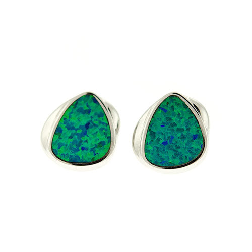 Blue Green Opal Triangle Studs