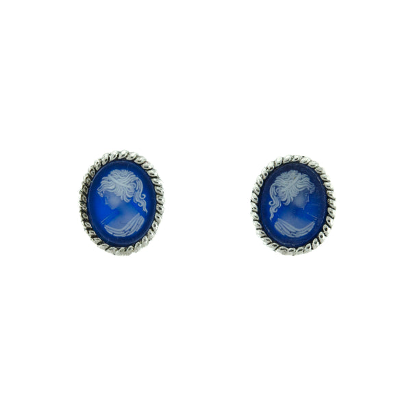 Blue Agate Rope Cameo Studs