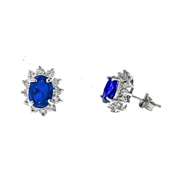 Sapphire and CZ Sunflower Post Earrings