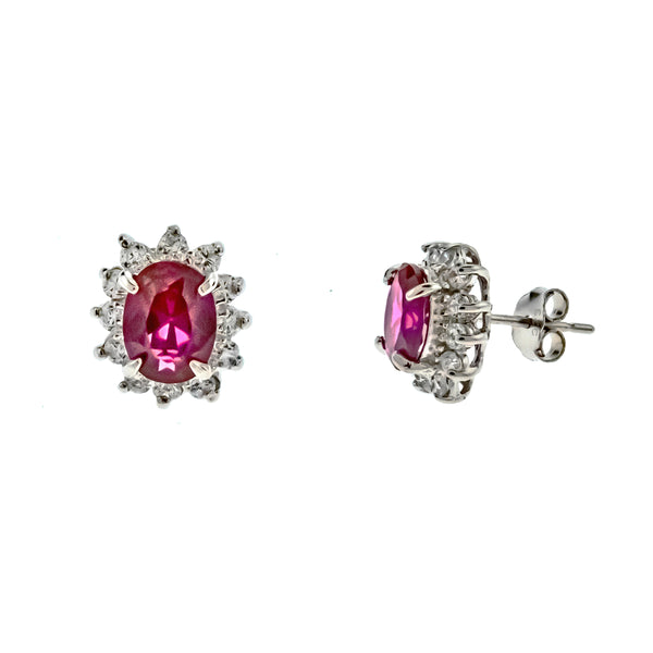 Ruby and CZ Sunflower Post Earrings