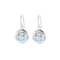 Round Blue Opal and CZ Earrings