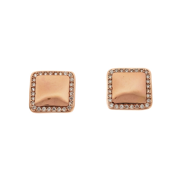Rose Gold Square Halo Stud Earrings