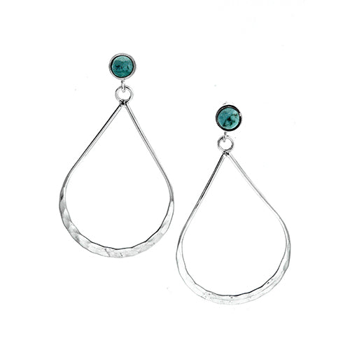 Hammered Teardrop with Turquoise Earrings