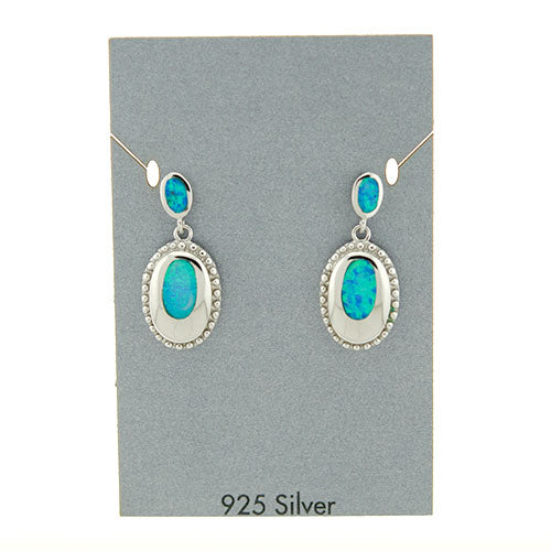 Blue Opal Oval Post Earrings