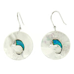 Round Mother of Pearl and Blue Opal Dolphin Earrings