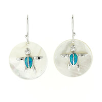 Round Mother of Pearl Opal Turtle Earrings