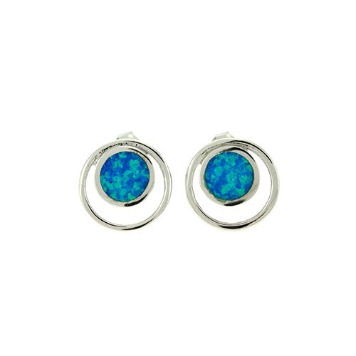 Blue Opal Double Circle Earrings