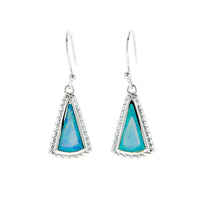 Blue Opal Triangle Bead Trim Earrings
