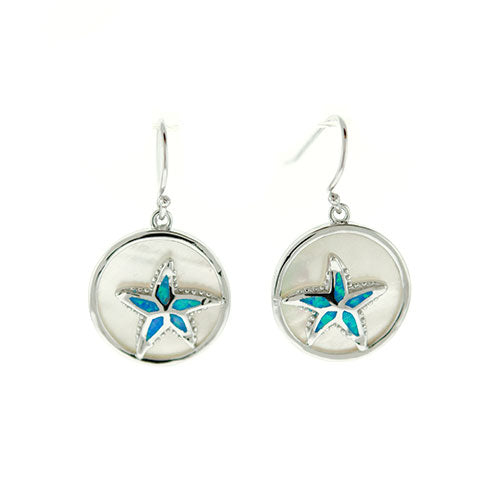 Blue Opal Starfish and Mother of Pearl Earrings