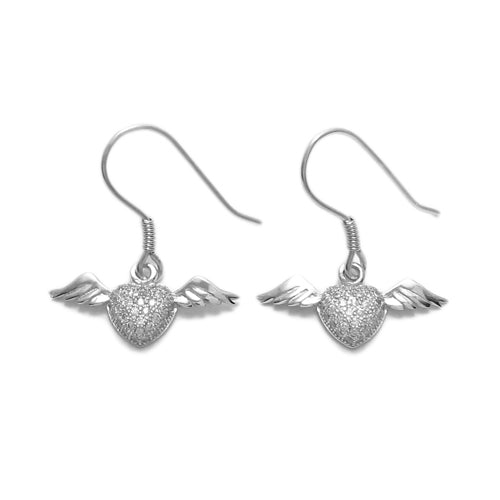 CZ Heart with Wings Earrings