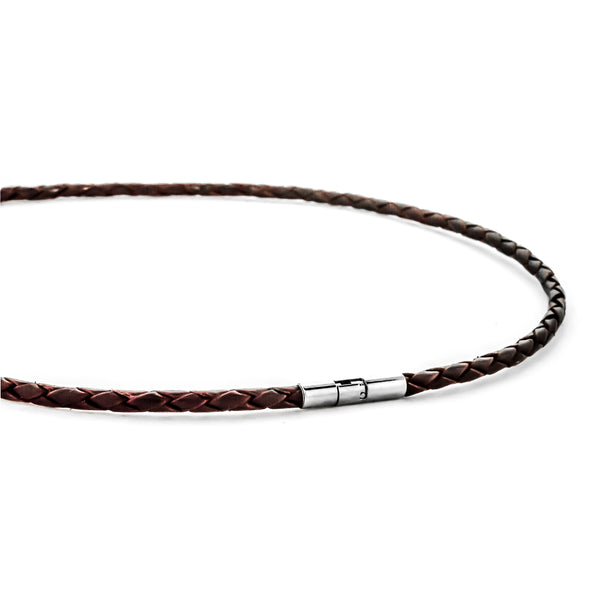 Braided Brown Leather Cord Necklace