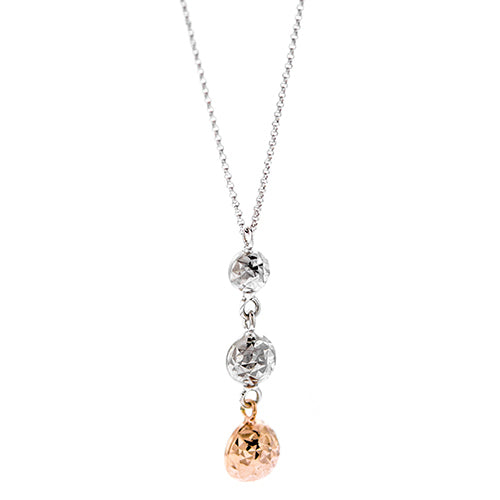 Silver and Rose Gold DC Three Ball Drop Necklace