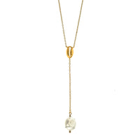 Gold Vermeil Baroque Pearl and Shell Lariat Necklace
