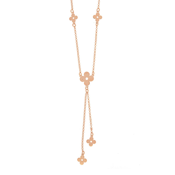 Rose Gold Clover Lariat Necklace