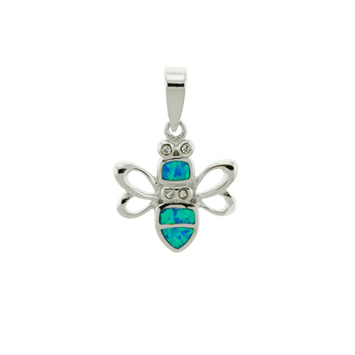 Blue Opal and CZ Bee Pendant