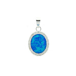 Oval Blue Fire Opal and CZ Pendant