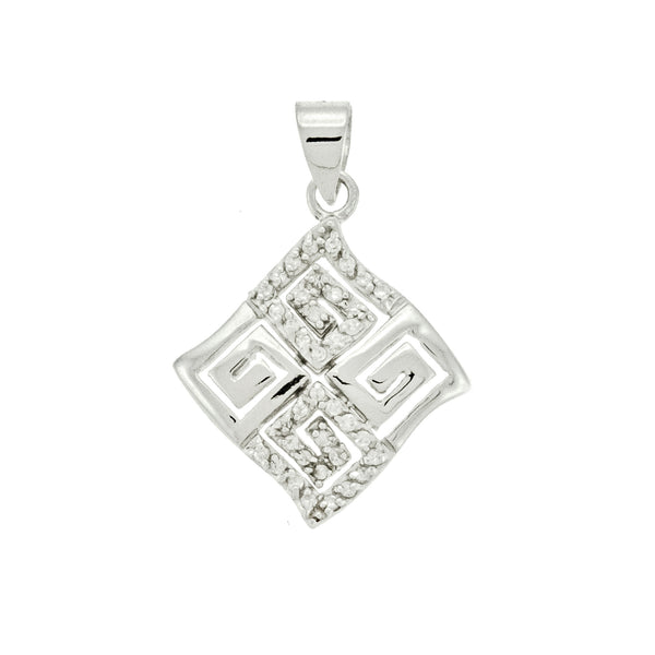 CZ Diamond Greek Key Pendant